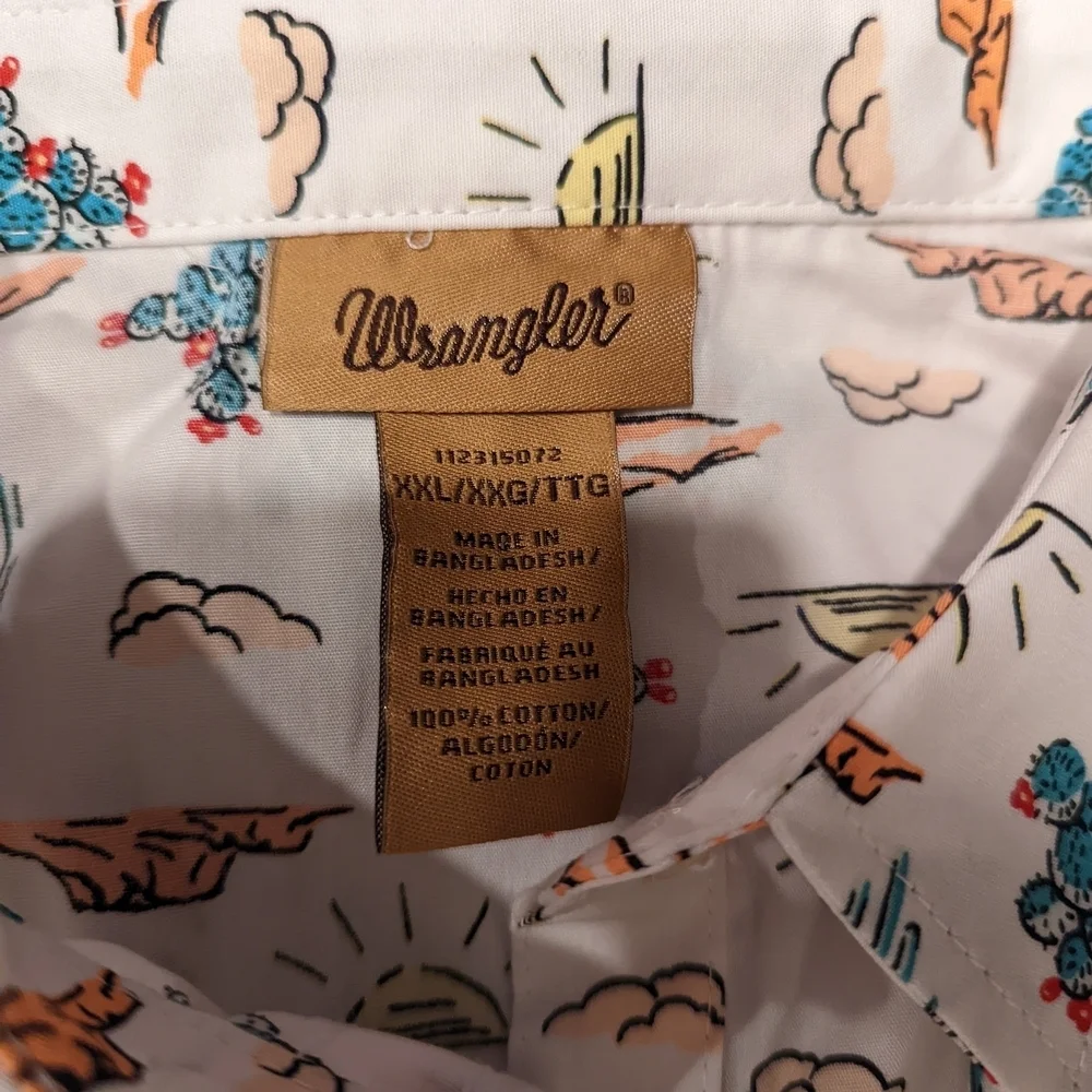 White Short Sleeve Button-Up Shirt with Western Desert Print